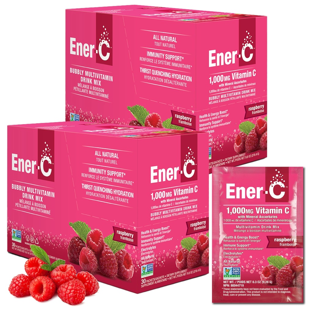 Ener-Cマルチビタミンドリンクミックス - 水、電解質パウダーパケット、ビタミンドリンクミックス、水分補給液ミックス、成人用免疫ブースター、健康なエネルギー - ラズベリー、60カウント