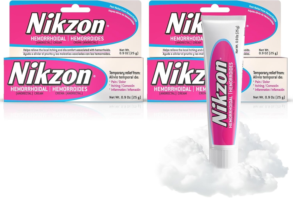 Nikzon Hemorrhoidクリーム | 痛みと腫れのための二重効果, Numbs Irritated Anorectalエリア, Soothing & Fast-Actingフォーミュラ, デュアルアクション痔の治療, 0.9 Oz, 2-Pack