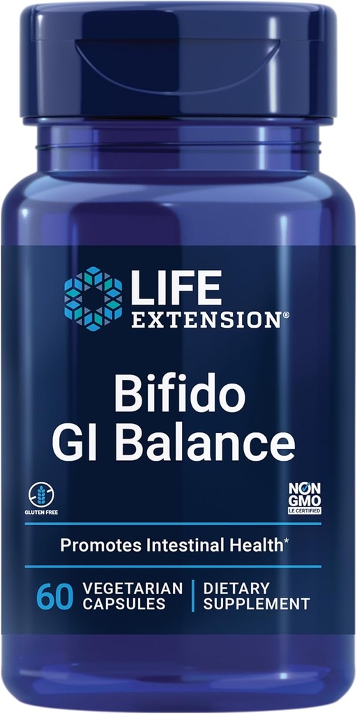 ライフエクステンションBifido GIバランス、プロバイオティクス、Bifidobacterium longum BB536®(2 Billion CFU)、ヘルシーグアット&消化器の健康、グルテンフリー、非GMO、ベジタリアン、60カプセルをサポート