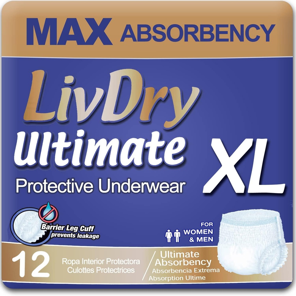 LivDry最終的なXLの大人のIncontinenceの下着、漏出保護、X-Large、12-Packの最高の吸収性の大人のおむつ