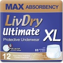 LivDry Ultimate XL Adult Incontinence Underwear, Max Absorbent Adult Diapers with Leak Protection, X-Large, 12-Pack