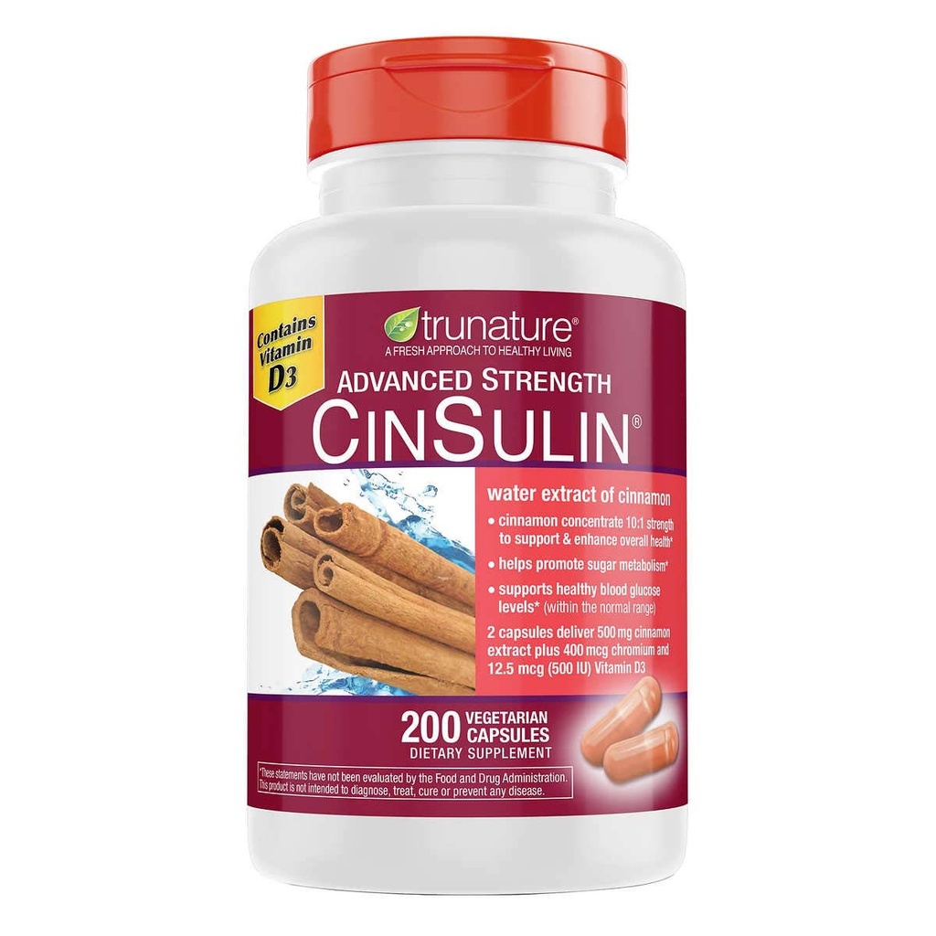 trunatureの高度強さのCinSulin 500mg。、200のベジタリアン カプセル(2のパック)
