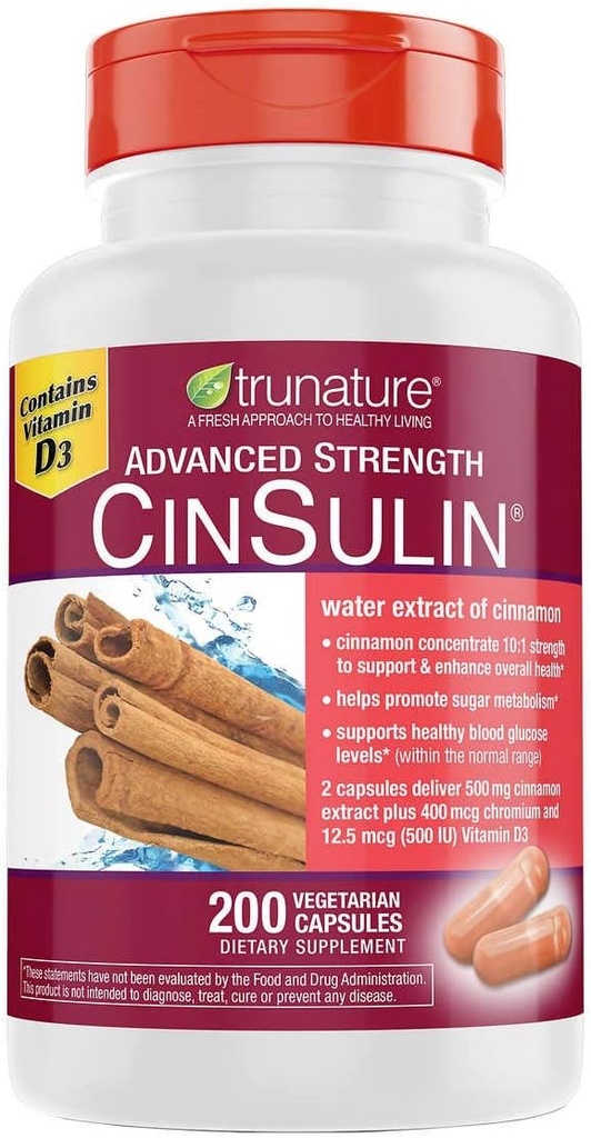 trunatureの高度強さのCinSulin 500mg。、200のベジタリアン カプセル(2のパック)