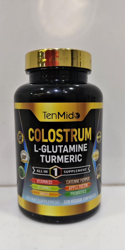 Colostrumサプリメント - 10in1フォーミュラ - L-グルタミン、ターメリック、カイエンペッパー、アップルペクチン、プロバイオティクス、ジンジャー、その他 - 消化の健康、免疫サポート - 120カプセル