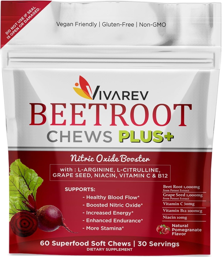 Beetroot Nitric酸化物サプリメント - Lアルギニン、Lシトルリン、ブドウ種子エキス、ナイアシン、ビタミンC&B12の1000mgビートパウダー - 60のパック