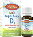 カールソン - キッズスーパーデイリーD3、キッズビタミンDドロップ、ドロップあたり400 IU(10 mcg)、心の健康、免疫サポート、ベジタリアン、液体ビタミンDドロップ、不燃、365ドロップ