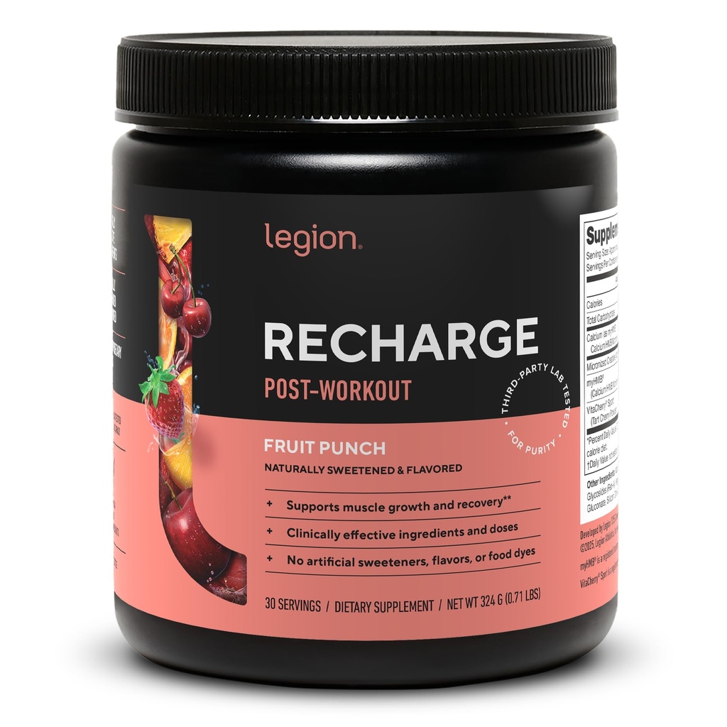 LEGIONの再充電のポストのワークアウトの補足 - Micronizedのクレアチンの一水化物が付いているすべての自然な筋肉建築者及び回復飲み物。 自然に甘く及び風味付けされた、安全及び健康(フルーツ パンチ、30のサーブ)