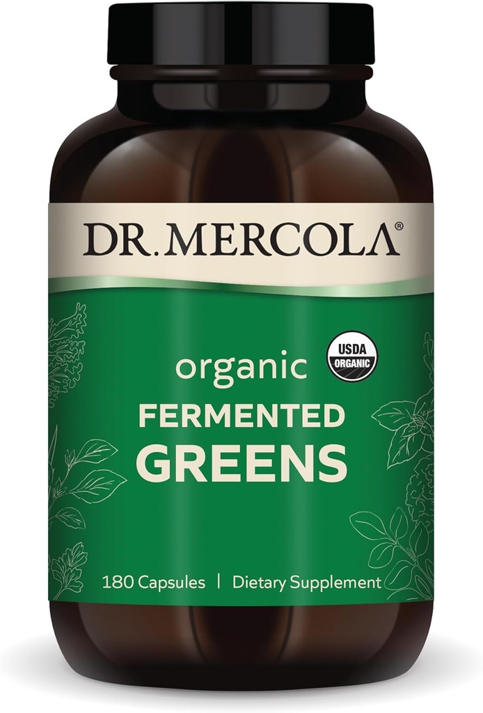 Mercola Organic Fermented Greens博士、30サービング(180カプセル)、栄養補助食品、免疫健康、非GMO、認定USDAオーガニックをサポート
