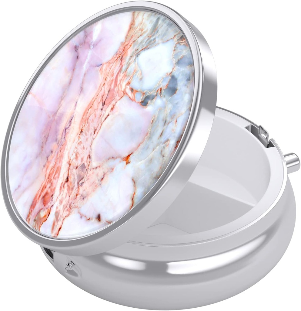 Nipichshaの丸薬箱、財布のための小さい丸薬箱及びポケット、かわいい旅行薬のオルガナイザー、ビタミン、薬、魚油及び補足、大理石のピンクを握る携帯用薬の容器のホールダー