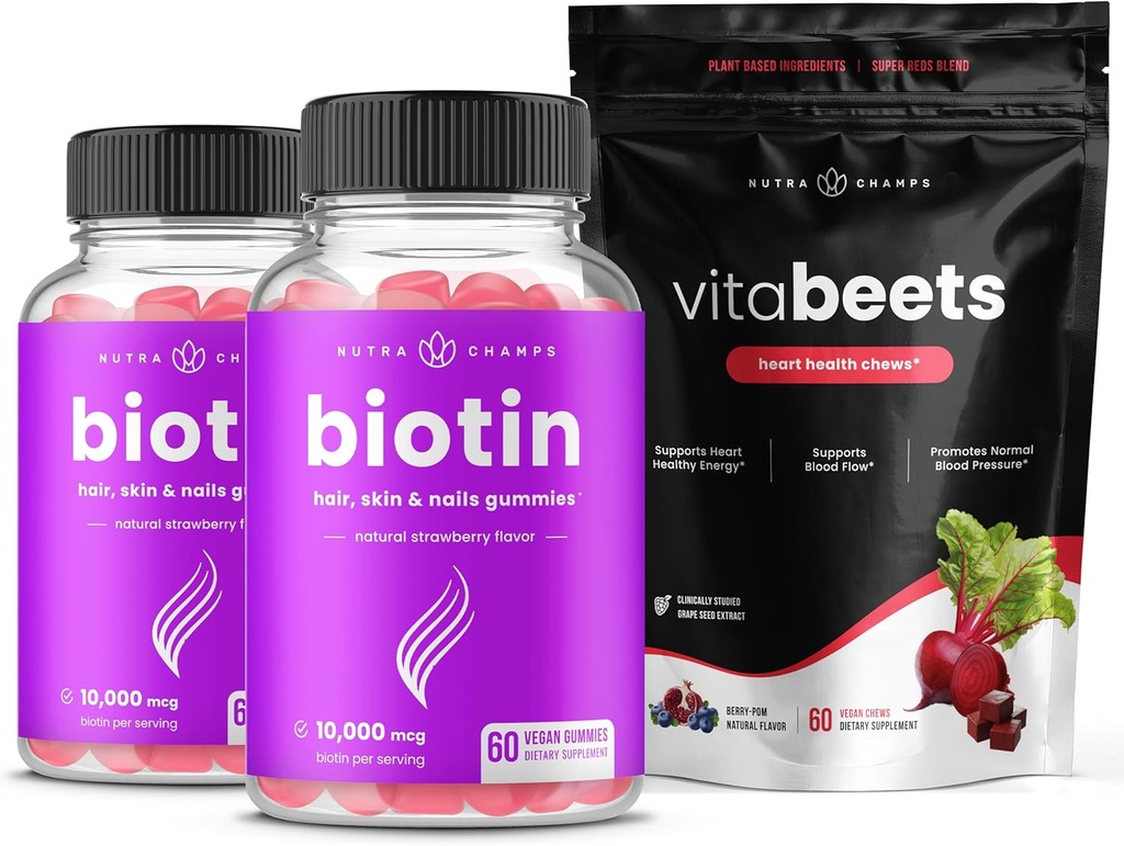 NutraChamps Biotin グミーズ 2 パック & ビート チュー バンドル