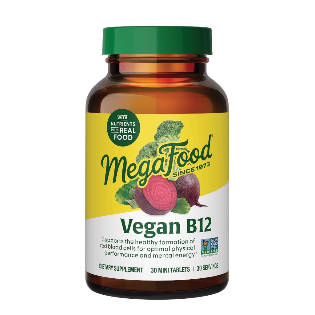 MegaFoodビーガンビタミンB12、ビタミンB6、B12ビタミン、および葉酸とビタミンBサプリメント、セルラーエネルギー生産をサポート、神経系健康&心機能 - 30錠