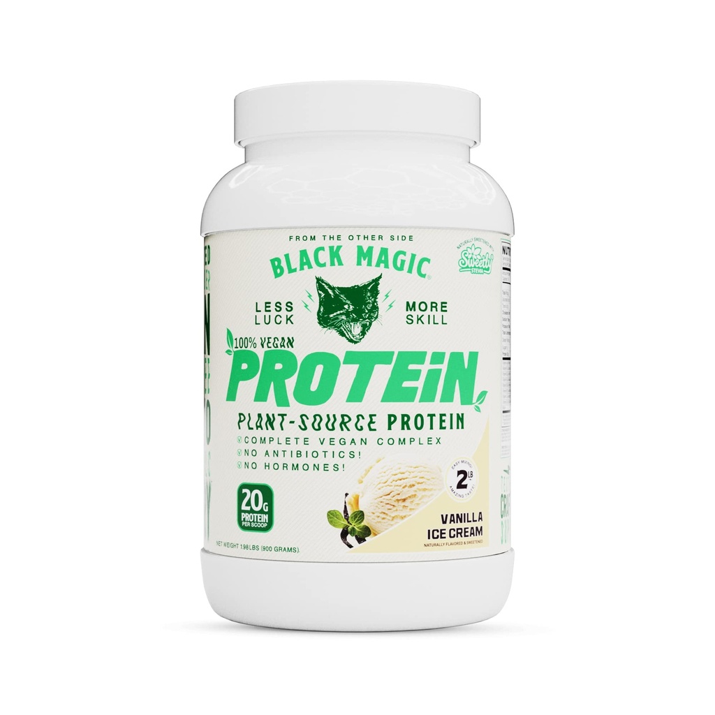 ブラックマジック植物由来100%ビーガンプロテイン - Keto、低砂糖、乳製品フリープロテイン - プレ/ポストワークアウト - バニラアイスクリーム - 20gプロテイン - 2 LB
