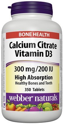 Webber自然カルシウムのクエン酸塩のビタミンD3、300mg/200IUの高い吸収、350のタブレット