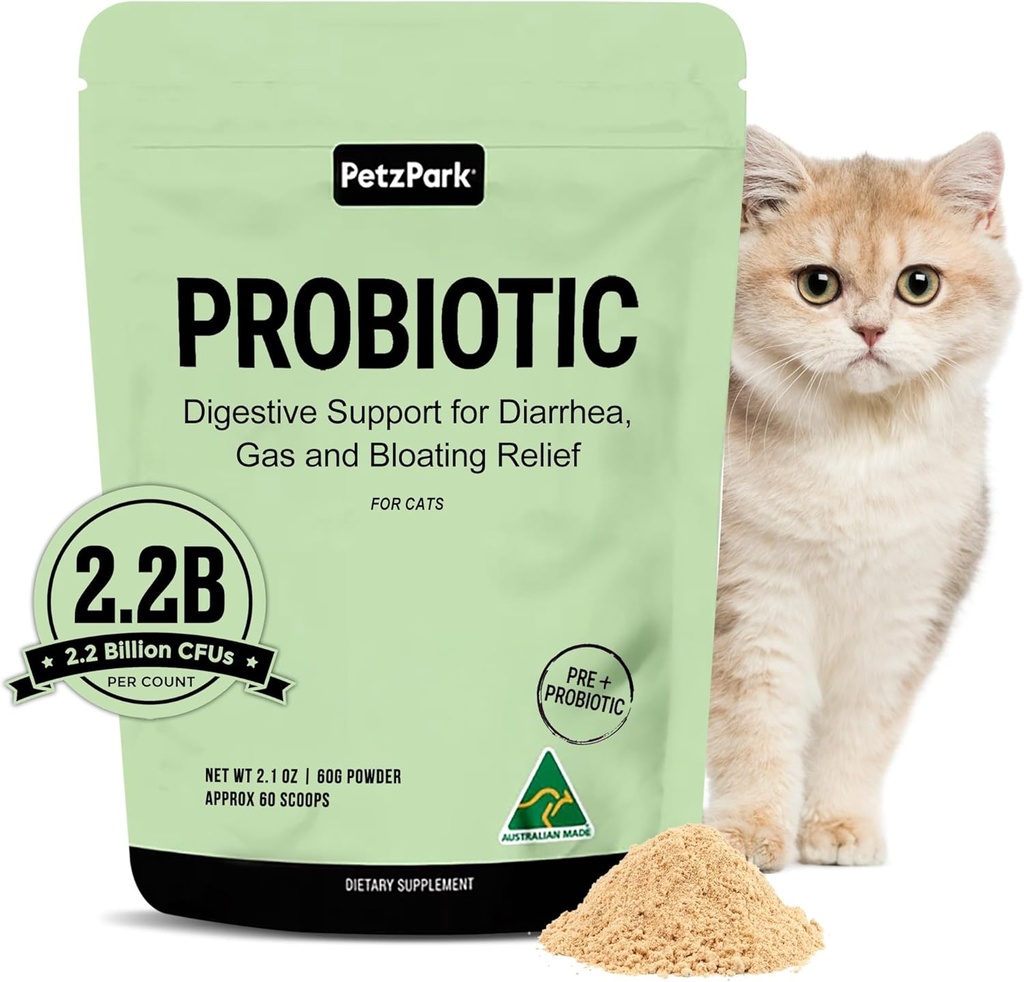 猫と子猫のためのプロバイオティクス - バスケットボールの予防、消化器サポート、免疫の健康、プレバイオティクス、および糖尿病の救済のための猫のプロバイオティックパウダー - 屋内猫と子猫に適しています - 60スコピック