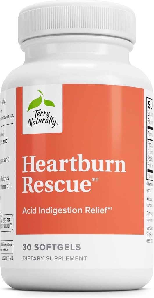 Terry Naturally Heartburn Rescue - エイド酸摂取救済への栄養補助食品 - D-Limonene&Sea Buckthornによる消化の健康サポート - Aids Occasional Heartburn救済 - 30 Softgels