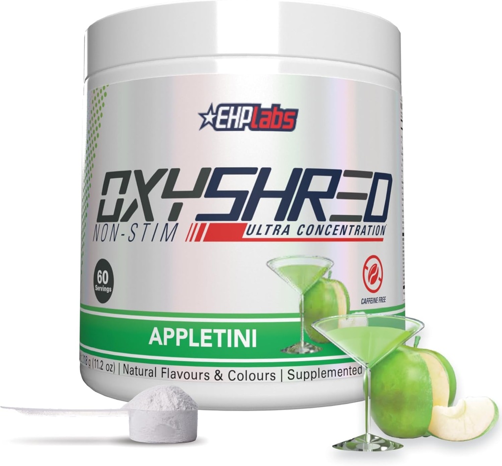 EHP Labs OxyShred非興奮剤プレワークアウトパウダー - Stim無料プレワークアウト、カフェイン無料プレワークアウト男性&女性用Lグルタミン&アセチルLカルニチン - アップル、60サービング