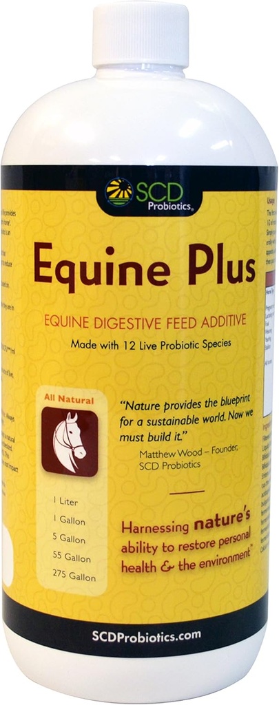 SCD Probiotics Equine Plus - Liquid Probiotic Horse Supplement, Feed and Water Additive for Horses to Support Digestive Health with Acidophilus (34 fl.oz.)