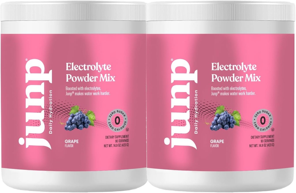 JUNP Electrolytes Powder No Sugar No Carbs – Vine Ripened Grape Infused Drink Mix - Potassium & Salt Electrolyte Hydration Powder Zero Calorie Sugar Free Electrolyte Powder,180 Servings