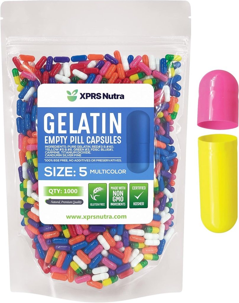 XPRS Nutraのサイズ5の空のカプセル-1000の計算の非常に小さい空のゼラチンのカプセル-Pills DIYのカプセルの詰物-Do-It-Yourselfのビタミンの補足のための満たされた丸薬のゲルの帽子(多色)