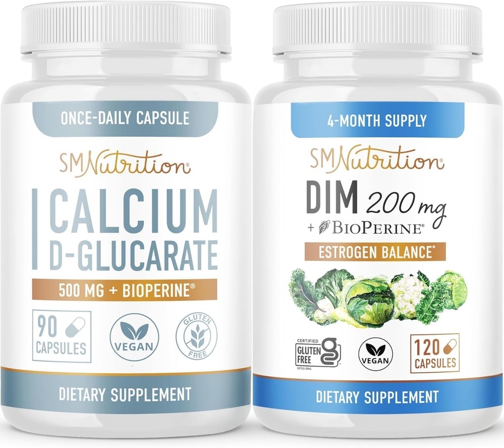 SMNutrition 200mg DIM Supplement with Calcium D-Glucarate | Hormone Balancing Bundle with DIM Diindolylmethane Capsules (120 Servings) and Vegan Gluten Free Non-GMO CDG Supplement (90 Servings)