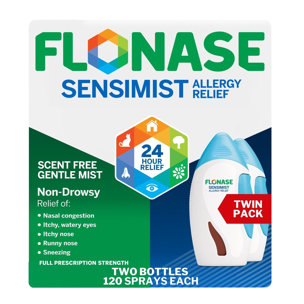 非眠気のためのFlonaseのSensimistのアレルギーの救助の鼻のスプレー、24Hour多症状のアレルギーの救助– 120のスプレー(パッケージ2)