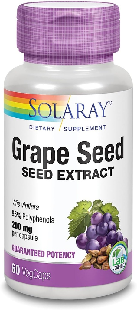 SOLARAY Grape Seed Extract 200 mg Plus Bioflavonoid Complex | Healthy Cardiovascular & Blood Vessel Support | 60 VegCaps