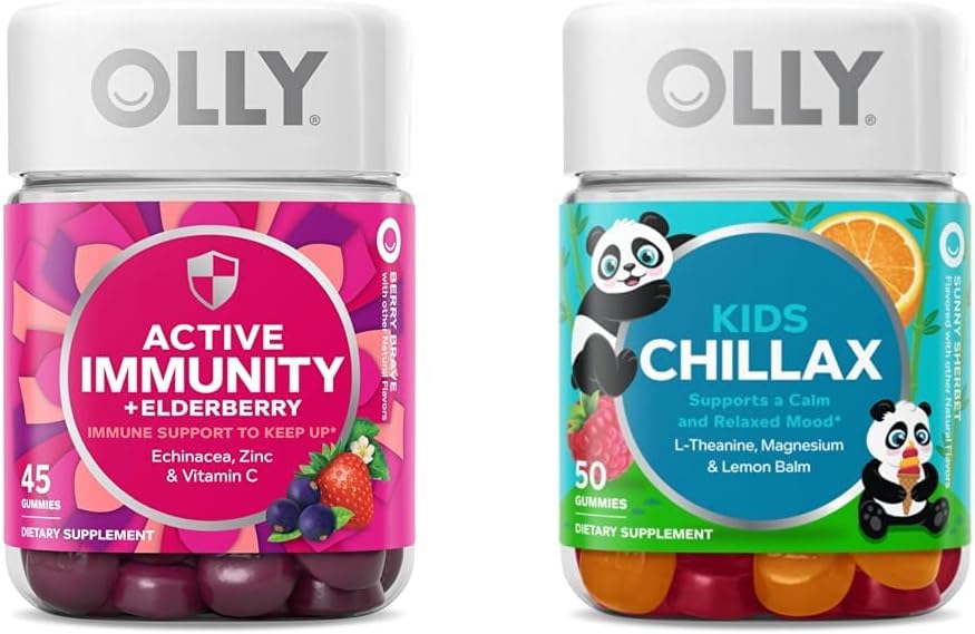 OLLY Gummy Active Immunity+Elderberry、45 Gummies Kids Chillax、マグネシウムグミー、Lemon Balm、Calm Chews for Kids 4+、50 カウント