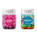 OLLY Gummy Active Immunity+Elderberry、45 Gummies Kids Chillax、マグネシウムグミー、Lemon Balm、Calm Chews for Kids 4+、50 カウント