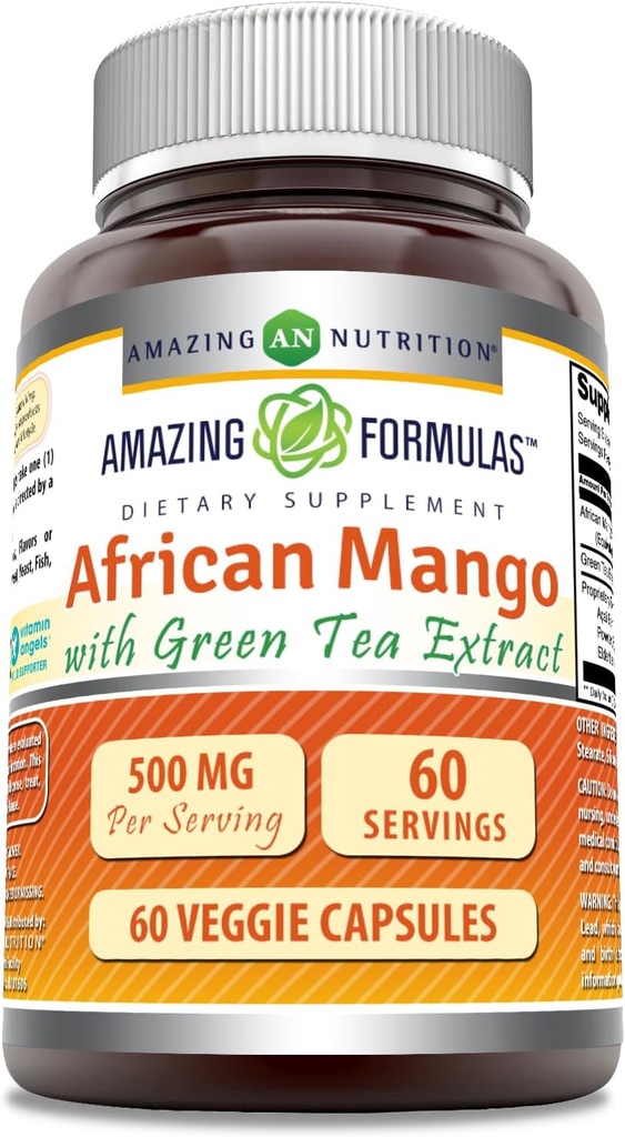 アメイジングフォーミュラ アフリカマンゴー with グリーンティーエキスサプリメント | 500 Mg / サービング | 60 Veggie Capsule | Non-GMO | グルテンフリー | アメリカ製