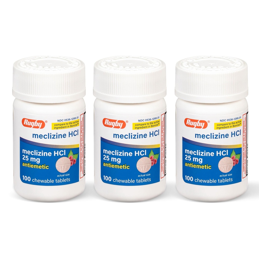 ラグビーのMeclizineのChewableタブレット25mg -反Nauseaの薬は動きの病気と助けます- 100の計算(3パック)