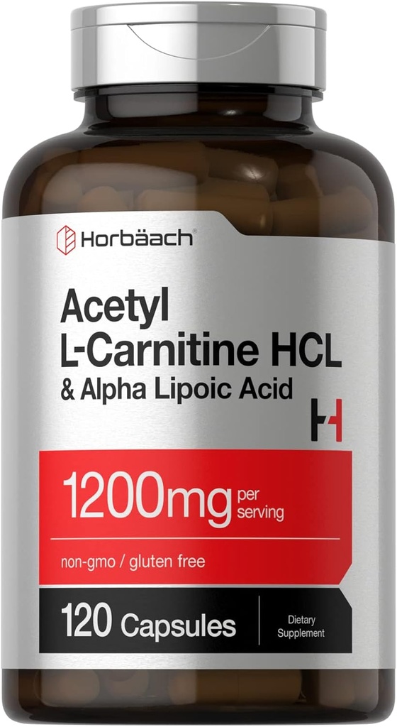 ホバハチアセチルLカルニチンHCL&アルファリポ酸1200mg | 120カプセル | ALCアラコンプレックス | 非GMO&グルテンフリーサプリメント