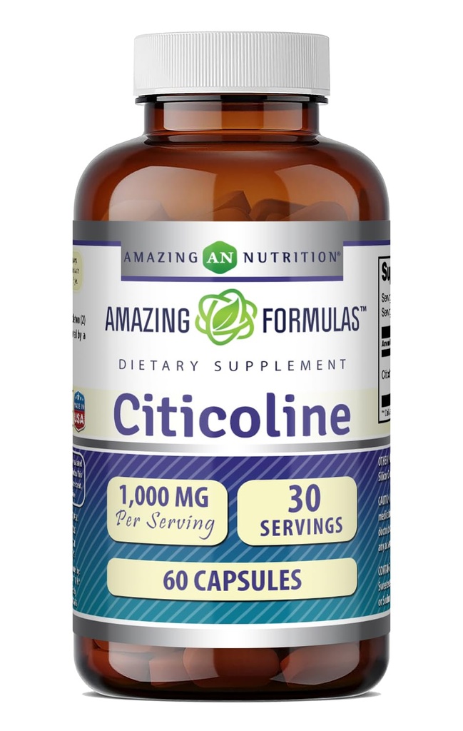 Amazing Formulas Citicoline Supplement | 1000 Mg Per Serving | Capsules | Non-GMO | Gluten-Free | Made in USA (1 Pack, 60 Count)