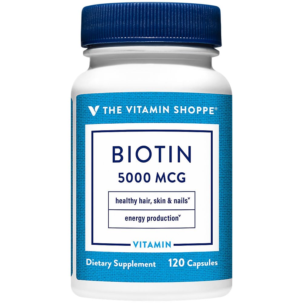 ビタミンのShoppe Biotin 5,000MCG、健康な活気に満ちた毛、健康な皮及び強い釘、エネルギー生産(120のカプセル)のための栄養素の代謝サポート