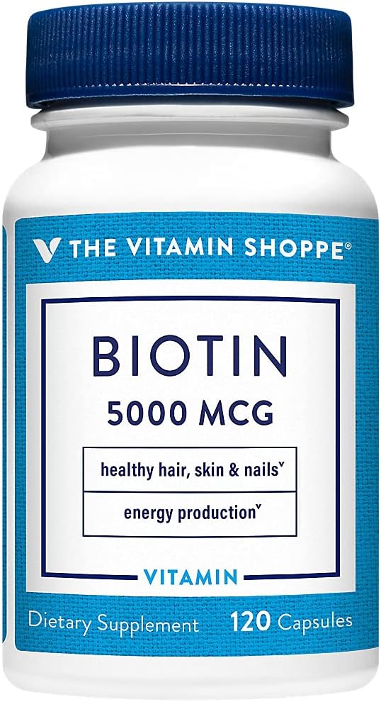 ビタミンのShoppe Biotin 5,000MCG、健康な活気に満ちた毛、健康な皮及び強い釘、エネルギー生産(120のカプセル)のための栄養素の代謝サポート