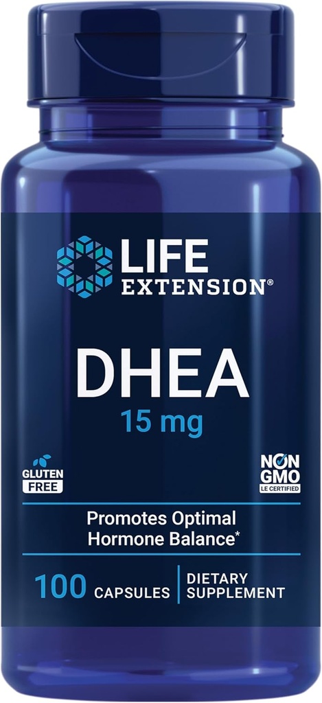 ライフエクステンションDHEA 15mg - ホルモンバランスサプリメント、メモリ、筋肉量と骨密度サポート、健康な性ドライブ、グルテンフリー、非GMO、100カプセル