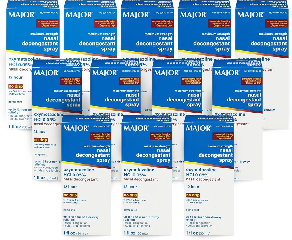 MAJORの最高の強さの鼻のDecongestantのスプレー、Oxymetazoline HCl 0.05%ポンプ 霧、非眠気の鼻のスプレー、鼻の混雑、風邪およびアレルギー1 Fl. Oz. (12パック)
