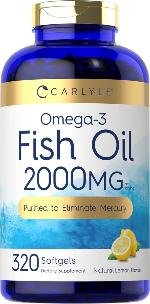 Carlyle Fish Oil Omega 3 サプリメント | 2000mg | 320 Softgels | EPA & DHA | 600mg 総オメガ-3 | 非GMO、グルテンフリーの丸薬