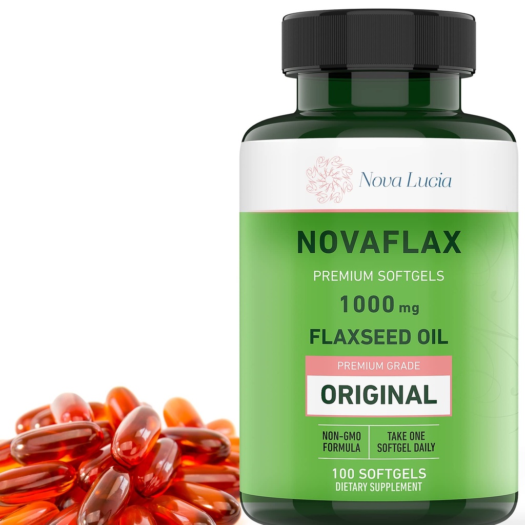 ノヴァルチア有機亜麻仁油カプセル1000mg - Omega 3 6 9 髪、皮膚、爪のためのソフトゲル - 非GMO、グルテンフリー、ヘキサンフリー、簡単にスワロー - 100液体ソフトゲル
