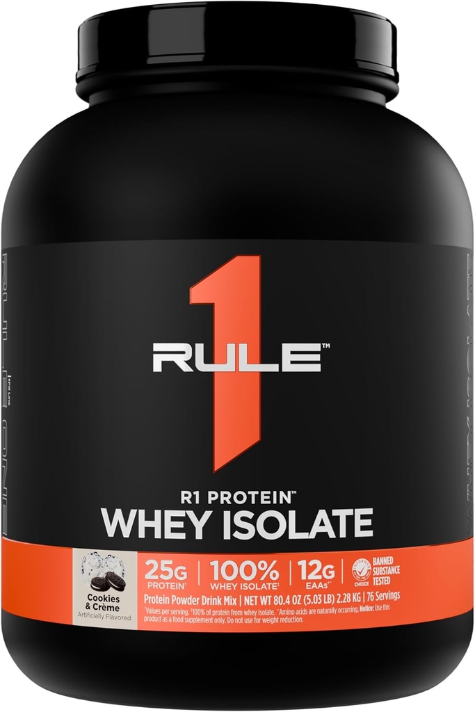 ルール1 R1タンパク質 Whey Isolate - ワークアウトの回復(5ポンド*、クッキー&クレイム)のための分離&加水分解ソースから排他的に25gタンパク質&6g BCAAと