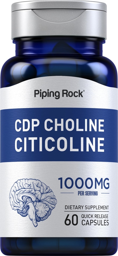 パイピングロックCDPコリンシコリン1000mg | 60 クイックリリースカプセル | 男性用・女性用 | 非GMO、グルテンフリーの栄養補助食品
