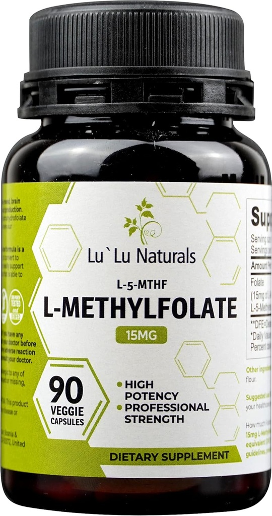 Lu'Lu Naturals L-Methylfolate 15mg Optimized and Activated Folic Acid. 90 Veggie Caps Methyl Folate, L-5-mthf