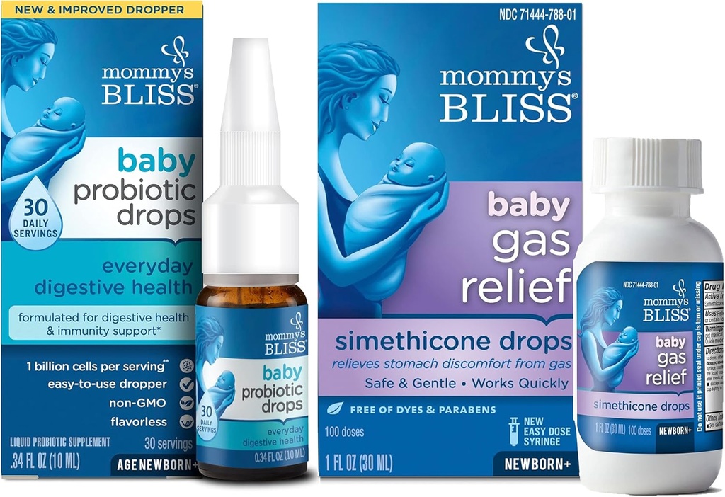 Mommy's Bliss Baby Probioticは、消化と免疫の健康のために毎日低下します, 30 サービング (パック 1) Fast-Acting Baby Gas Rescue Drops 100 サービング (パック 1)