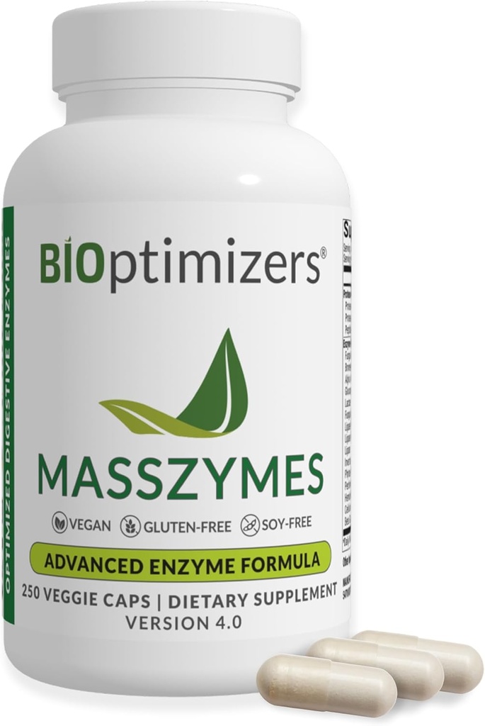 BiOptimizers MassZymes - グットヘルスのための完全な消化酵素サプリメント - 男性と女性のためのブロッキング救済 - Lipase Amylase Bromelain消化酵素(250カプセル)