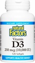 Natural Factors Vitamin D3 - Daily Supplement for Bone & Support - Vitamin D Supplement Aids Healthy Immune System Function - Supports Strong Joints & Knees - 120 Softgels (120 Servings)