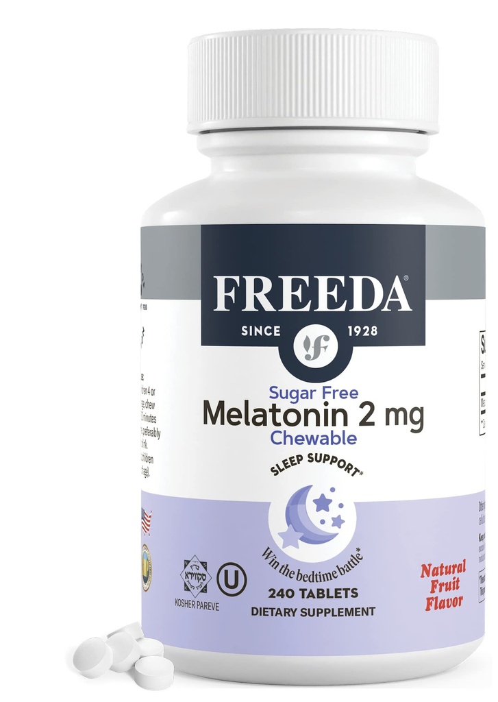 FREEDA Melatonin 2mg 砂糖フリーの病気 – 大人と子供のための自然な睡眠補助剤 – ビーガン, コーシャ, グルテンフリー, 非GMO, 簡単な就寝サポート – 240 錠