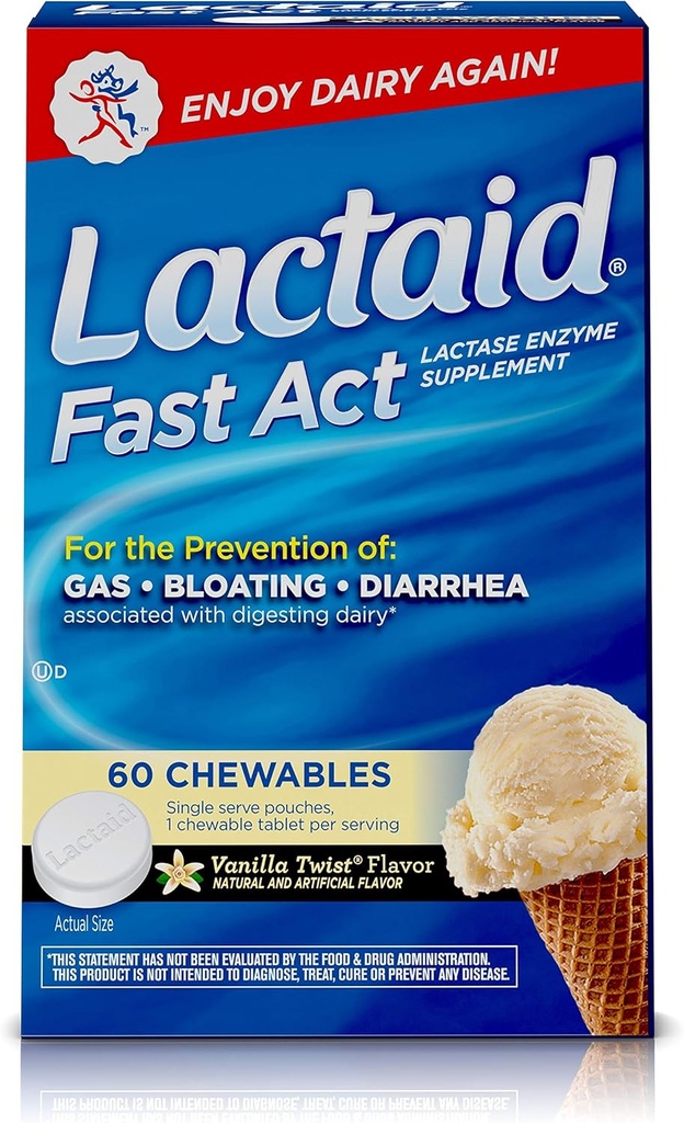 ラクターゼ酵素、バニラツイスト、60 の 1 ct のパックが付いている Lactaid の速い行為のLactose の許容の咀嚼。