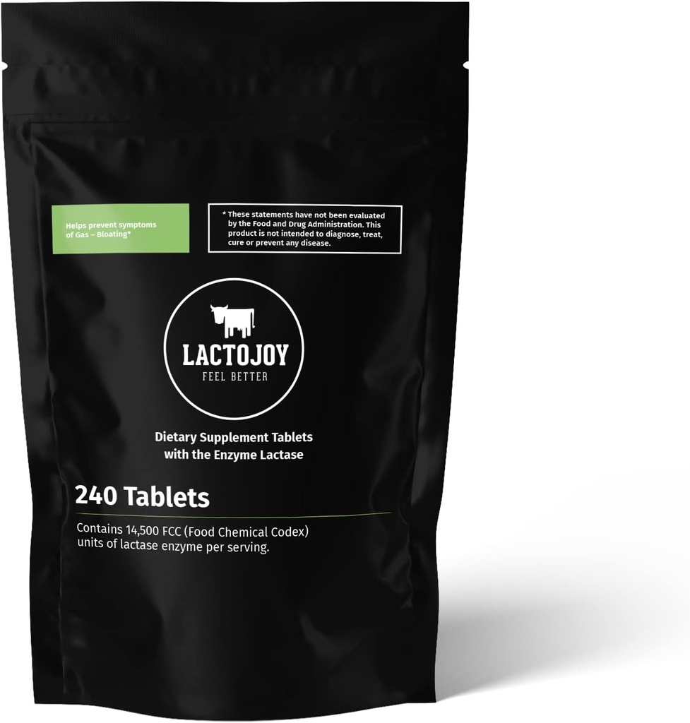 LactoJoy Lactase Pills 14.500 FCC I 240 Pieces Refill Package I Powerful Lactase Enzymes for Lactose Intolerance I Ultra Pure Lactase for Improved Digestion I 100% Vegan