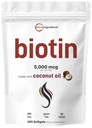 マイクロ成分 ビオチン 5,000mcg | 365 バージンココナッツオイル ソフトゲル、ファーストリリース、ワンイヤーサプライ | ヘルシーな髪、肌、爪をサポート | GMO なし