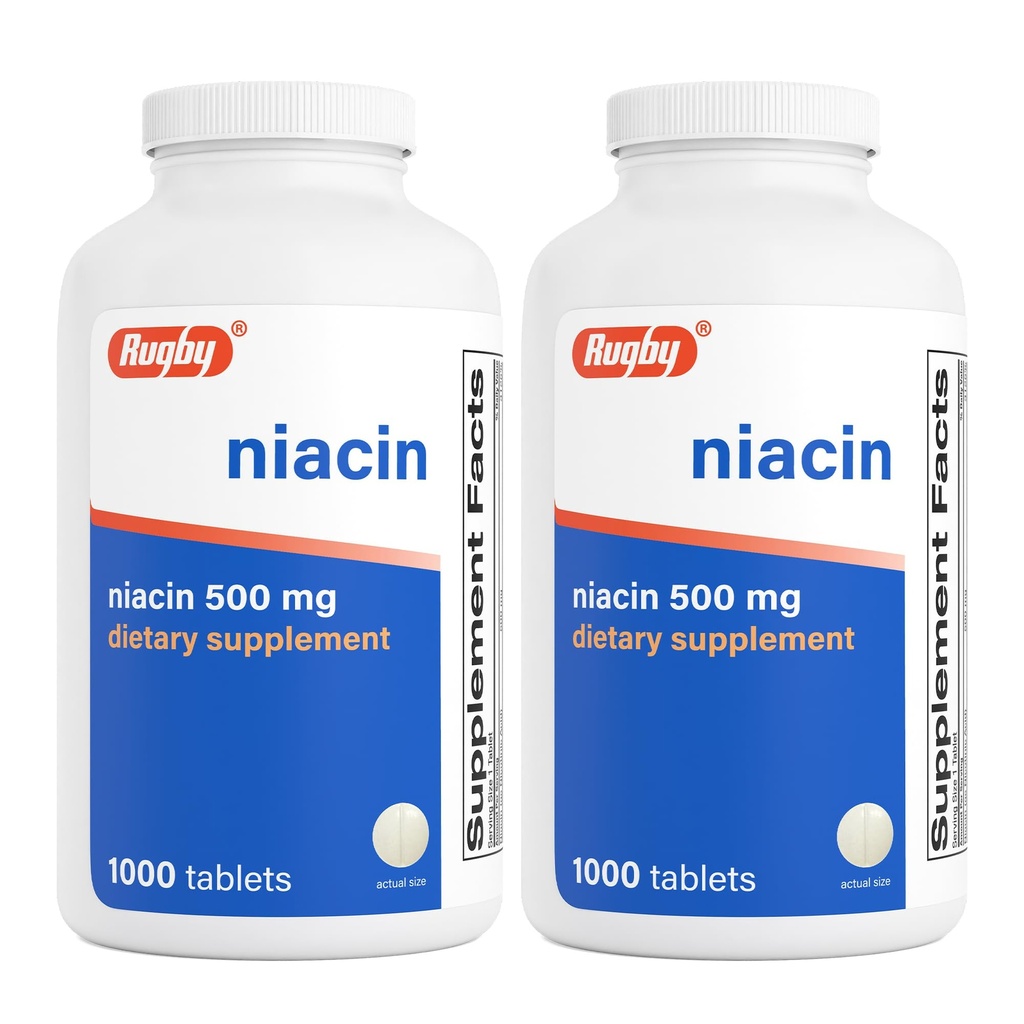 ラグビーナイアシン500mg - 男性と女性のためのビタミンB3サプリメント - 1,000錠(2パック)