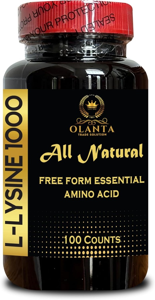 L-LYSINE 1000 mg Free Form Amino Acid Essential - High Strength L-Lysine Supplement for Eye Lip Collagen Synthesis and Immune Support, Promotes Healthy Skin, Hair - 1 Bottle 100 Counts